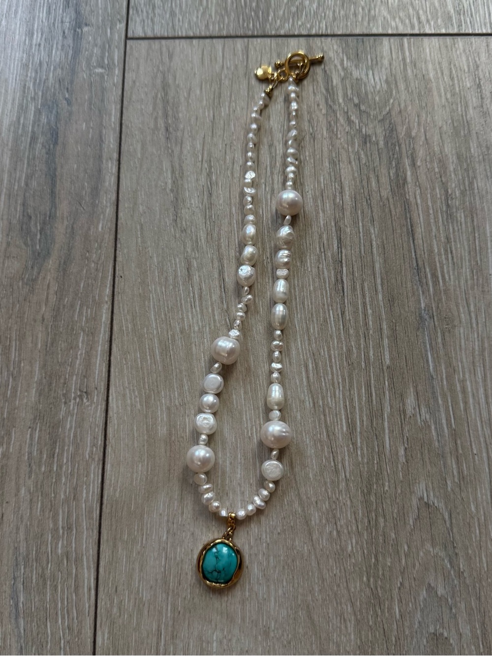 Mayamar Pearl and Turquoise Pendant Necklace - Gold Accent